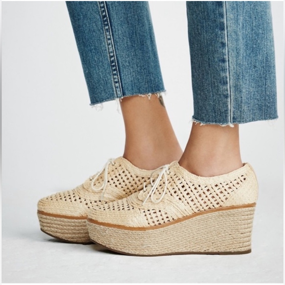 SCHUTZ Natural Raffia Lace-Up Wedge Espadrilles